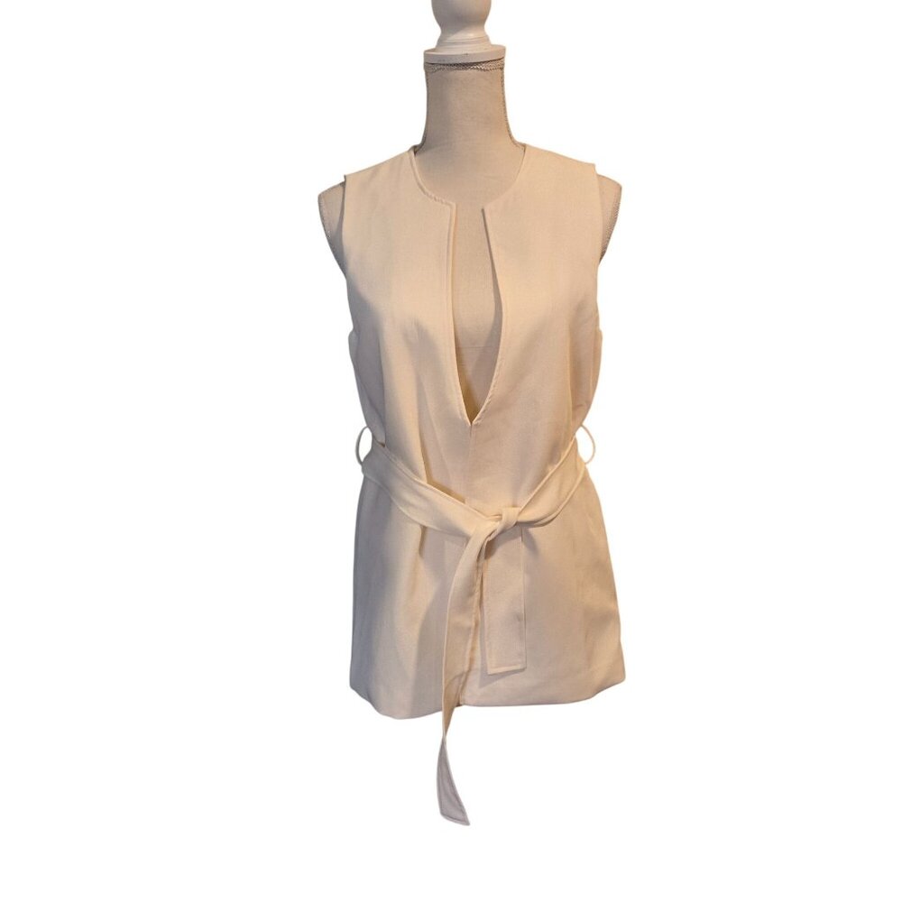 NWT Sincerely Jules Cream Open Front Belted Vest Women's Medium